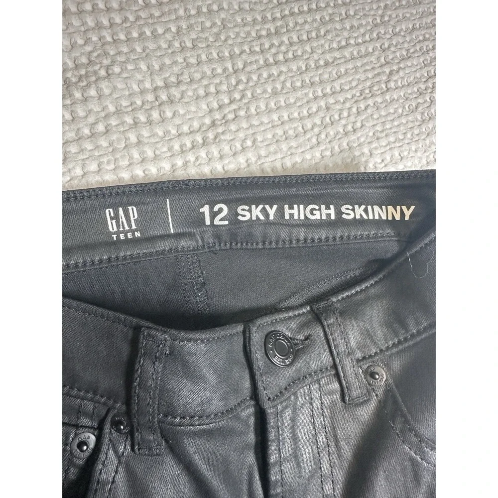 Gap Teen Sky High True Skinny Black Coated Jeans Size 12 High Rise Stretch